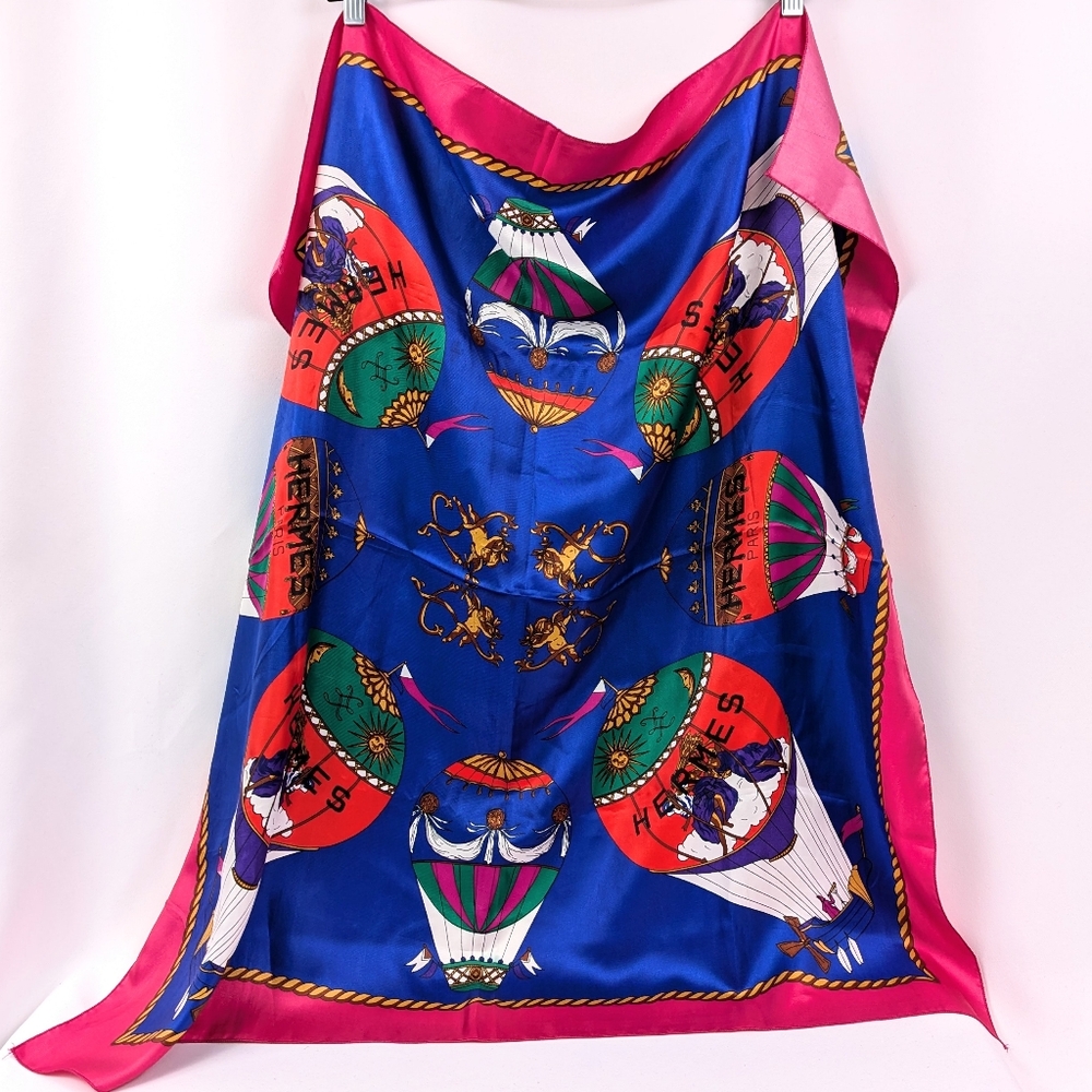 Scarf Hot Air Balloons Cherubs Rope Border Designer Inspired Blue 34" Square